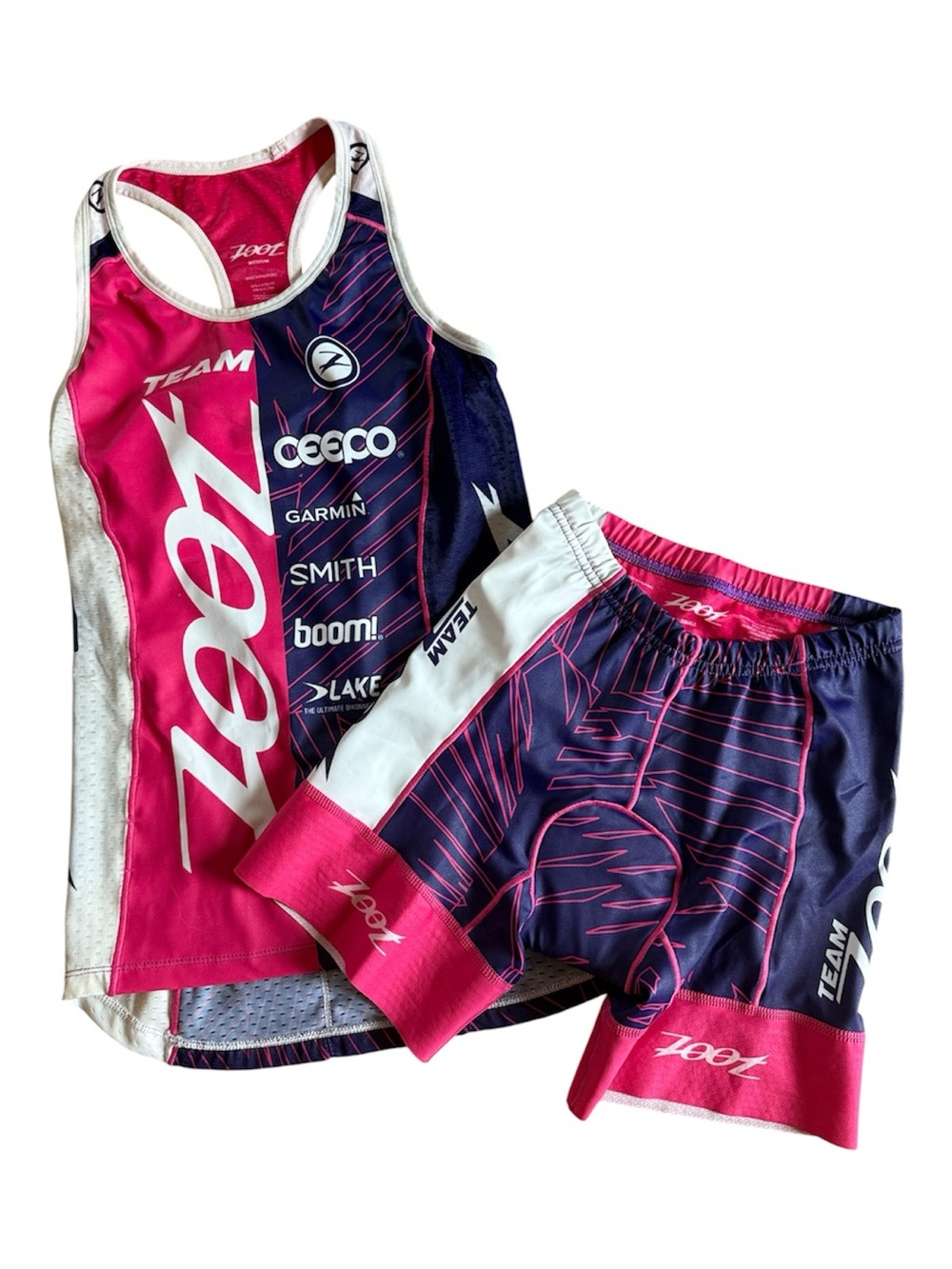 TEAM ZOOT TRIATHLON CYCLING RACE  KIT TRI TANK (MED) PADDED TRI SHORTS (SMALL)